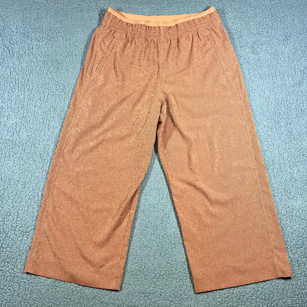 Athleta Wide Leg Crop Pants Women 14 Terracotta Orange Woodgrain Print